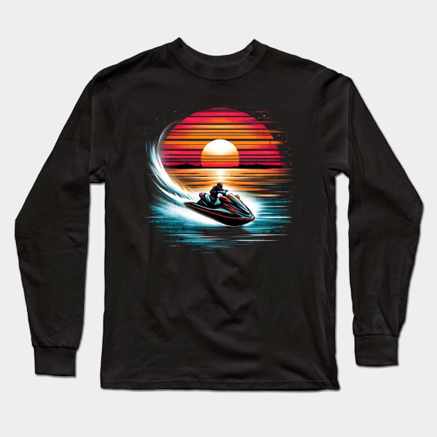 Wave Rider Jetski Design Long Sleeve T-Shirt by Miami Neon Designs